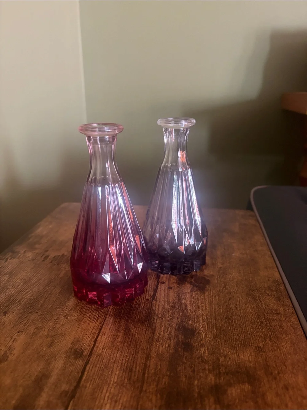 Faceted Glass Bud Vases in Pink and Gray- Set of 2